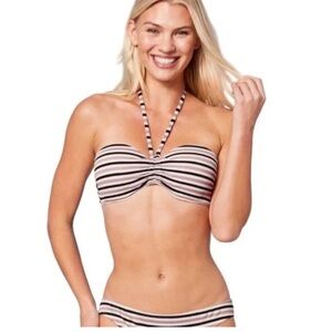 Shade & Shore Striped Bikini Top - Black, White, Tan 36D new